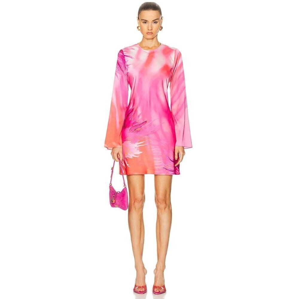 Hemant & Nandita Abira Mini Floral Satin Dress Pink Womens Size XS